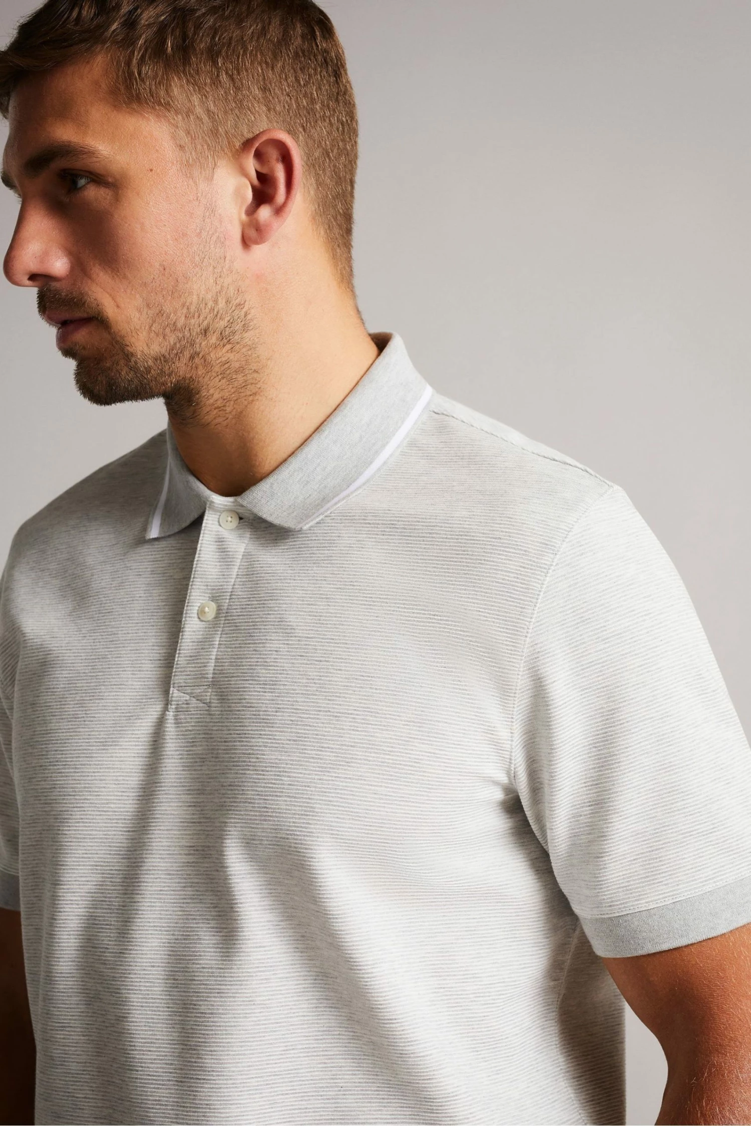 Ted Baker Ellerby Grey Marl Short Sleeve Striped Polo Shirt 6 Ted Baker Ellerby Grey Marl Short Sleeve Striped Polo Shirt - Image 4