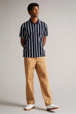 Ted Baker Kimbell Navy Blue Short Sleeve Striped Polo Shirt -TED BAKER Sales Store unnamed file 4153