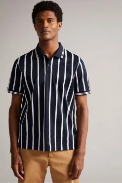 Ted Baker Kimbell Navy Blue Short Sleeve Striped Polo Shirt -TED BAKER Sales Store unnamed file 4154