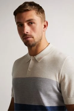 Ted Baker Cove Ecru White Multi Striped Merino Polo Shirt -TED BAKER Sales Store unnamed file 4159