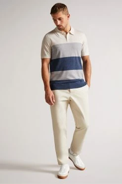 Ted Baker Cove Ecru White Multi Striped Merino Polo Shirt -TED BAKER Sales Store unnamed file 4160
