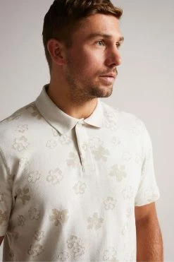 Ted Baker Tyssen Ecru Cream Short Sleeve Flower Jacquard Polo Shirt -TED BAKER Sales Store unnamed file 4166