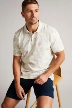 Ted Baker Tyssen Ecru Cream Short Sleeve Flower Jacquard Polo Shirt -TED BAKER Sales Store unnamed file 4169