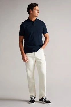 Ted Baker Tyssen Navy Blue Short Sleeve Flower Jacquard Polo Shirt -TED BAKER Sales Store unnamed file 4179