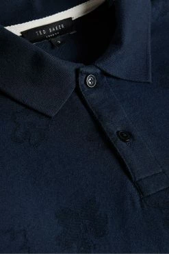 Ted Baker Tyssen Navy Blue Short Sleeve Flower Jacquard Polo Shirt -TED BAKER Sales Store unnamed file 4180