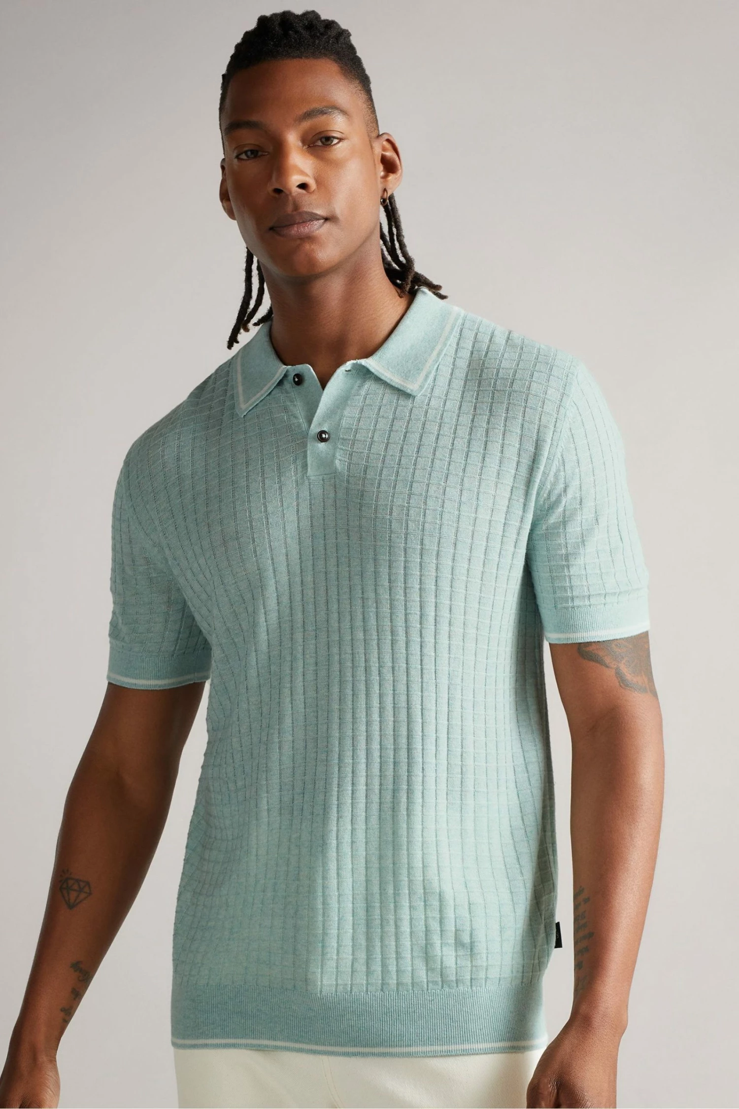 Ted Baker Blue Pitfeld Knitted Stitch Polo Shirt 3 Ted Baker Blue Pitfeld Knitted Stitch Polo Shirt