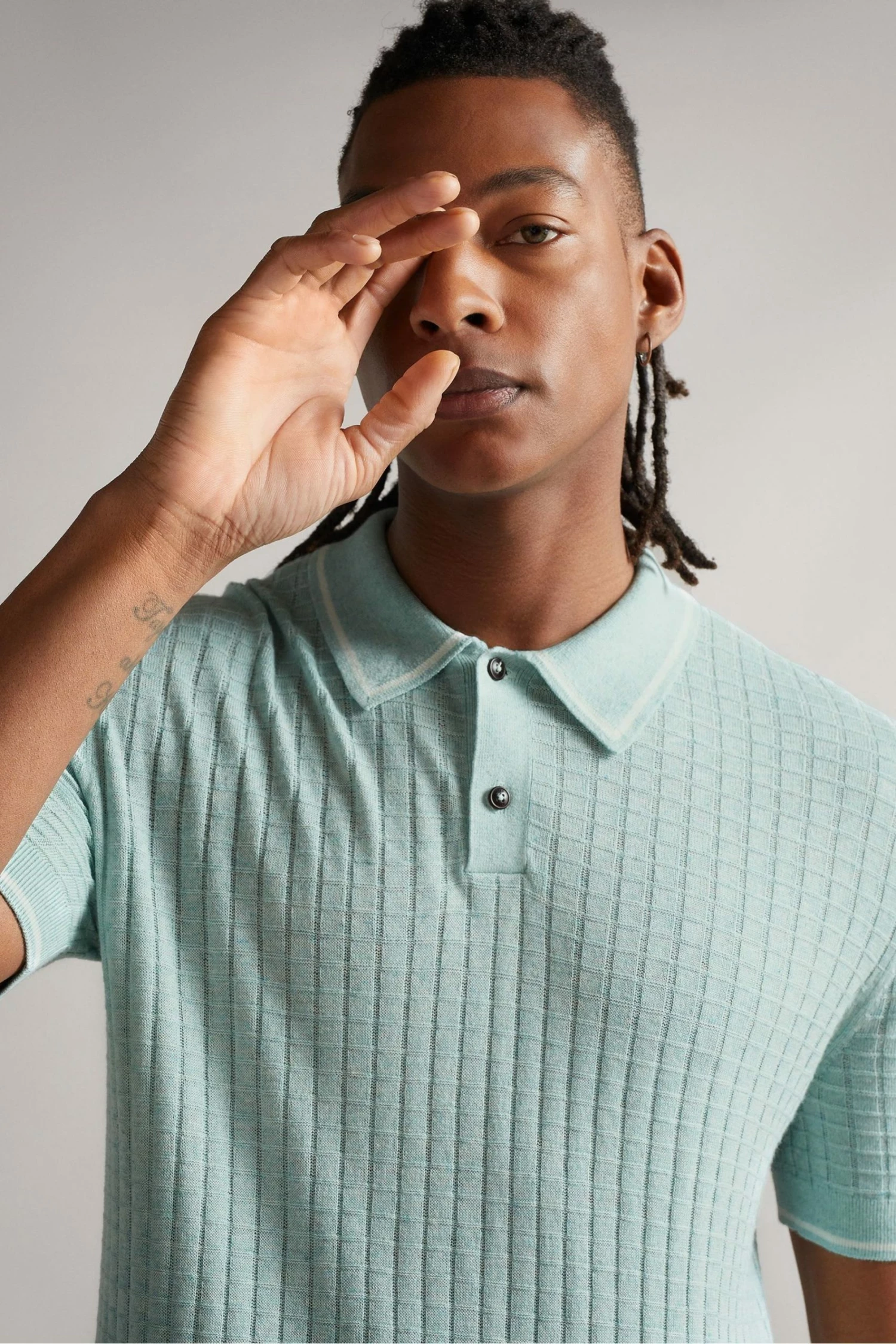 Ted Baker Blue Pitfeld Knitted Stitch Polo Shirt 4 Ted Baker Blue Pitfeld Knitted Stitch Polo Shirt - Image 2