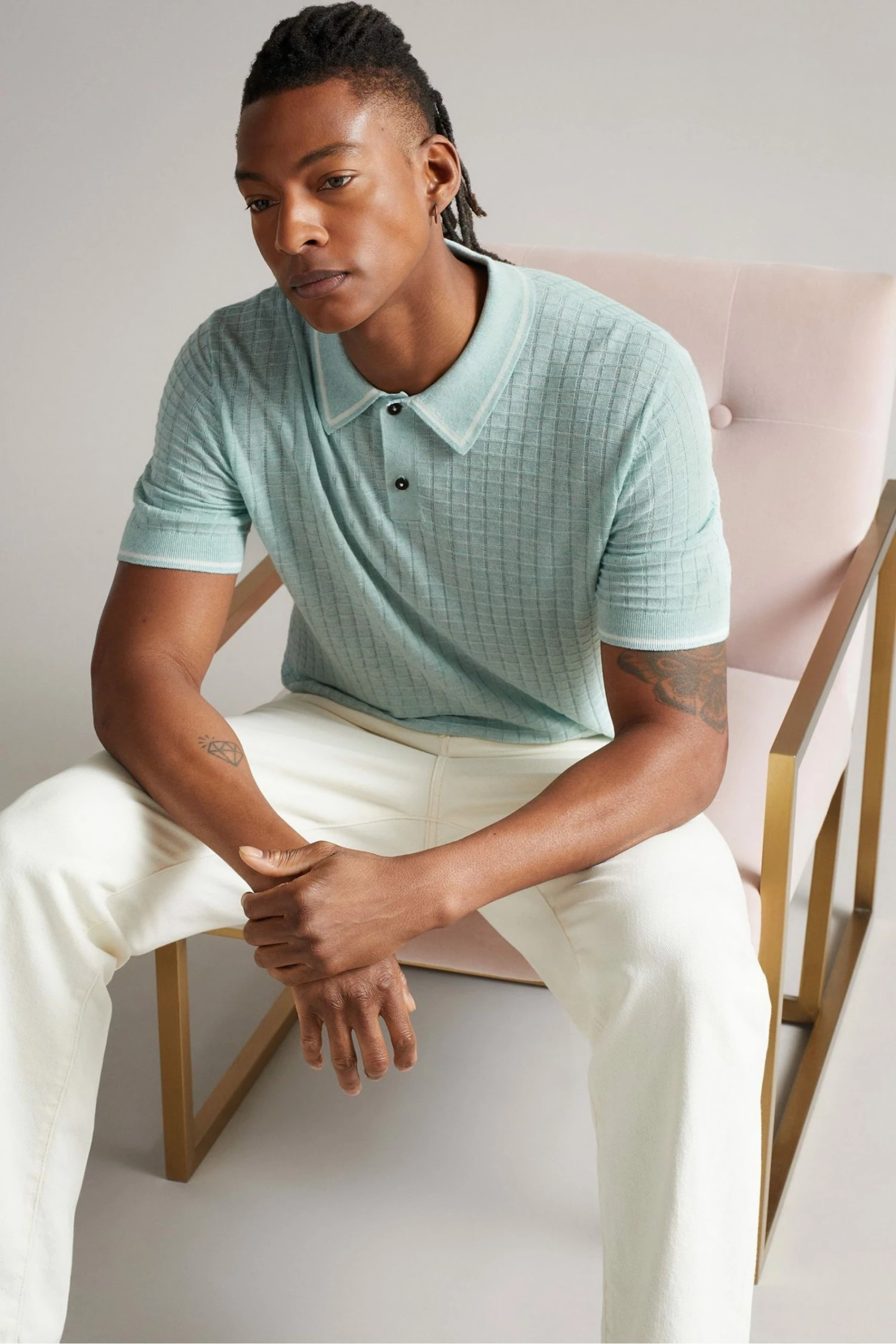 Ted Baker Blue Pitfeld Knitted Stitch Polo Shirt 6 Ted Baker Blue Pitfeld Knitted Stitch Polo Shirt - Image 4