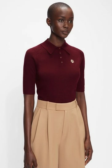 Ted Baker Womens Maroon Ameliya Merino Edit Polo Shirt 8 Ted Baker Womens Maroon Ameliya Merino Edit Polo Shirt - Image 6