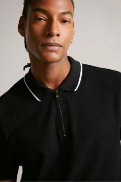 Ted Baker Buer Black Short Sleeve Textured Zip Polo Shirt -TED BAKER Sales Store unnamed file 4255