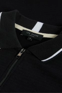 Ted Baker Buer Black Short Sleeve Textured Zip Polo Shirt -TED BAKER Sales Store unnamed file 4258