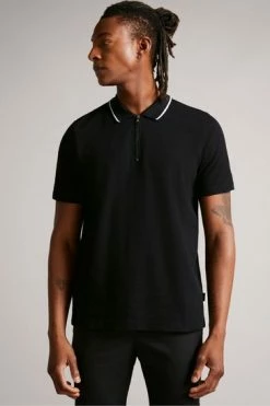 Ted Baker Buer Black Short Sleeve Textured Zip Polo Shirt -TED BAKER Sales Store unnamed file 4259