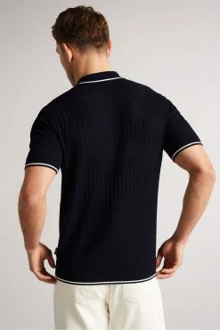 Ted Baker Navy Blue Pitfeld Knitted Stitch Polo Shirt -TED BAKER Sales Store unnamed file 4275