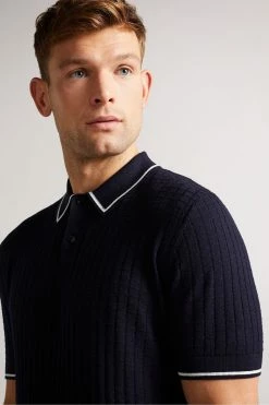 Ted Baker Navy Blue Pitfeld Knitted Stitch Polo Shirt -TED BAKER Sales Store unnamed file 4276