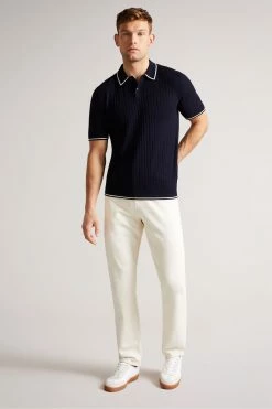 Ted Baker Navy Blue Pitfeld Knitted Stitch Polo Shirt -TED BAKER Sales Store unnamed file 4277