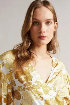 Ted Baker Yellow Adissa Wrap Top With Blouson Full Sleeve -TED BAKER Sales Store unnamed file 4479
