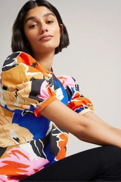 Ted Baker Black Puff Sleeve Top With Seam Detailing -TED BAKER Sales Store unnamed file 4485