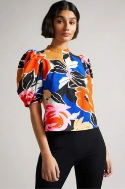Ted Baker Black Puff Sleeve Top With Seam Detailing -TED BAKER Sales Store unnamed file 4487