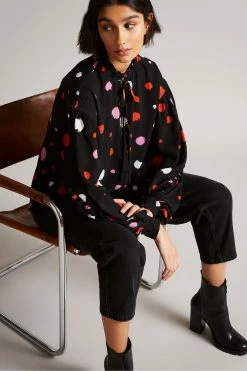 Ted Baker Black Sunrai Spot Print Frilled Blouse -TED BAKER Sales Store unnamed file 4490