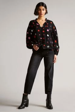 Ted Baker Black Sunrai Spot Print Frilled Blouse -TED BAKER Sales Store unnamed file 4491