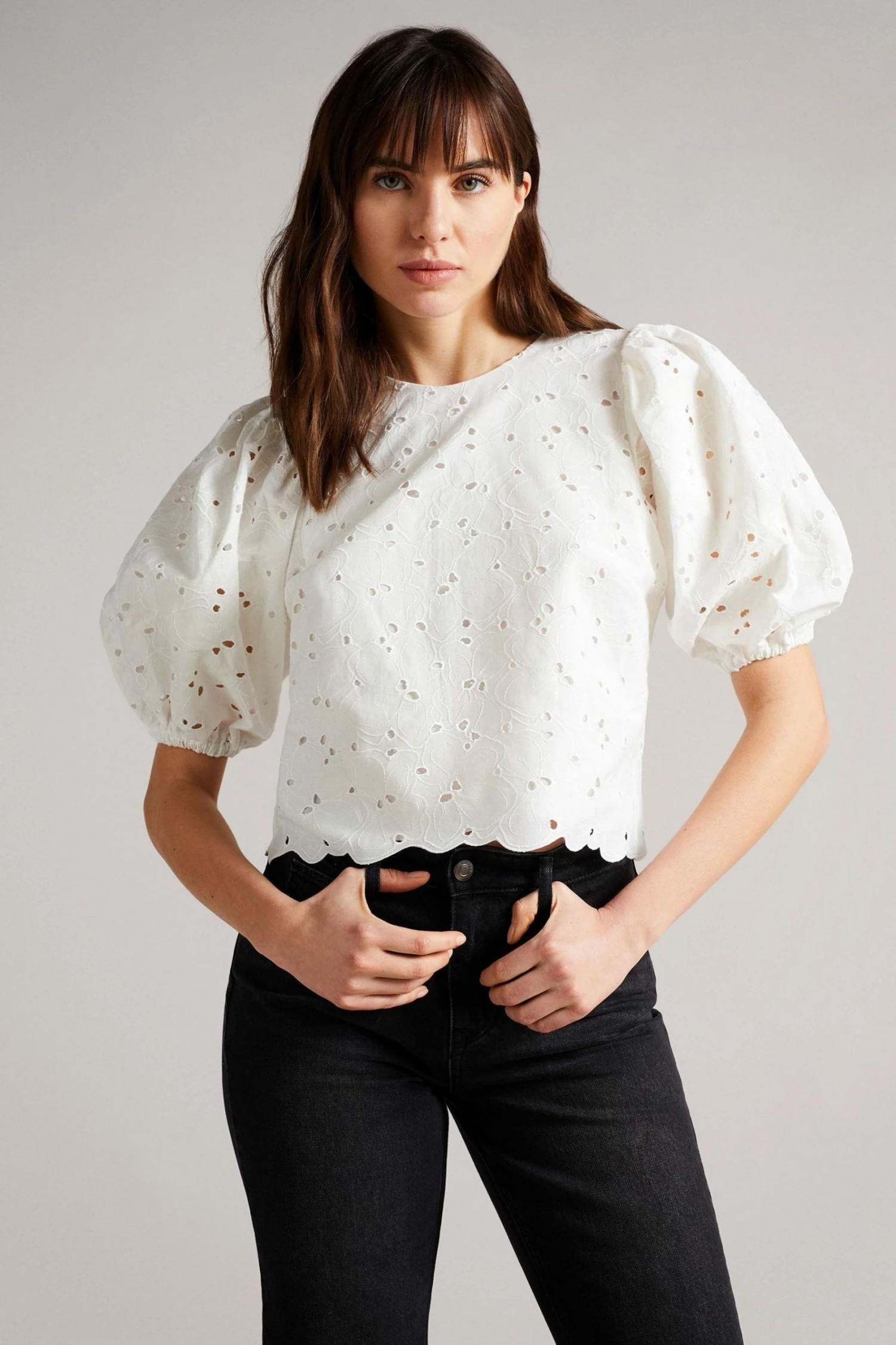 Ted Baker Inda White Cropped Top With Puff Sleeve 3 Ted Baker Inda White Cropped Top With Puff Sleeve