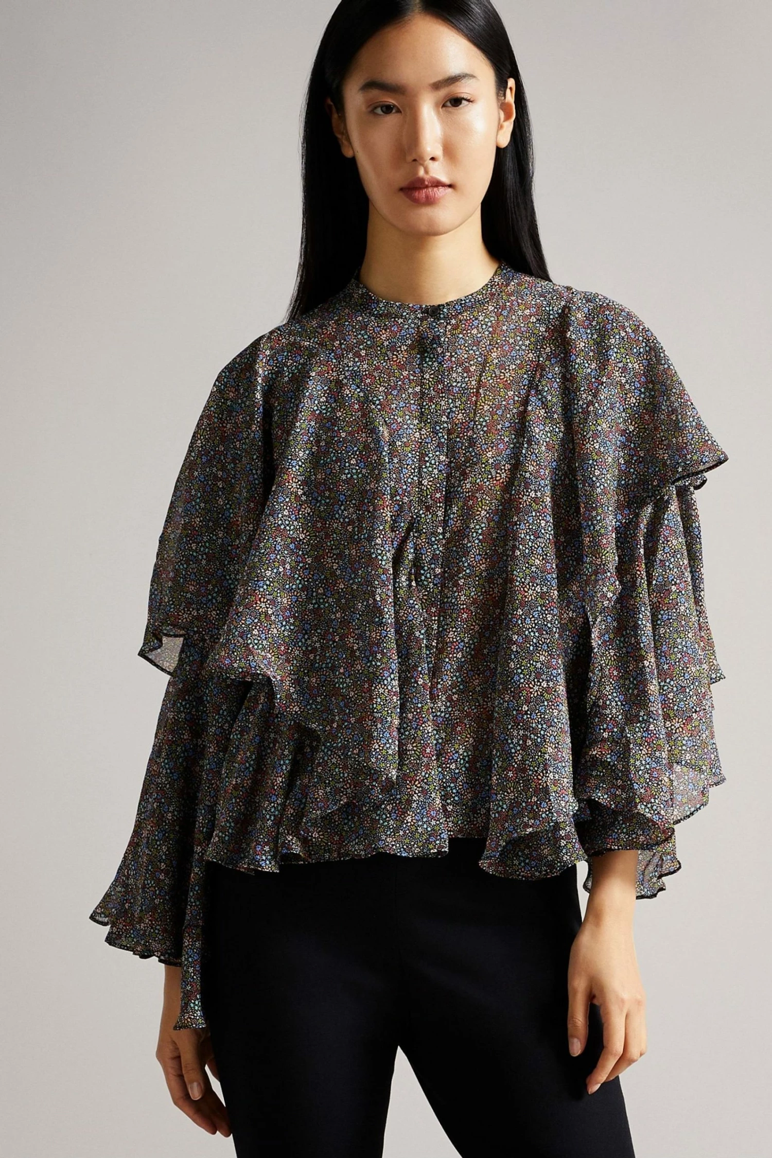 Ted Baker Black Printed Ruffle Blouse 3 Ted Baker Black Printed Ruffle Blouse