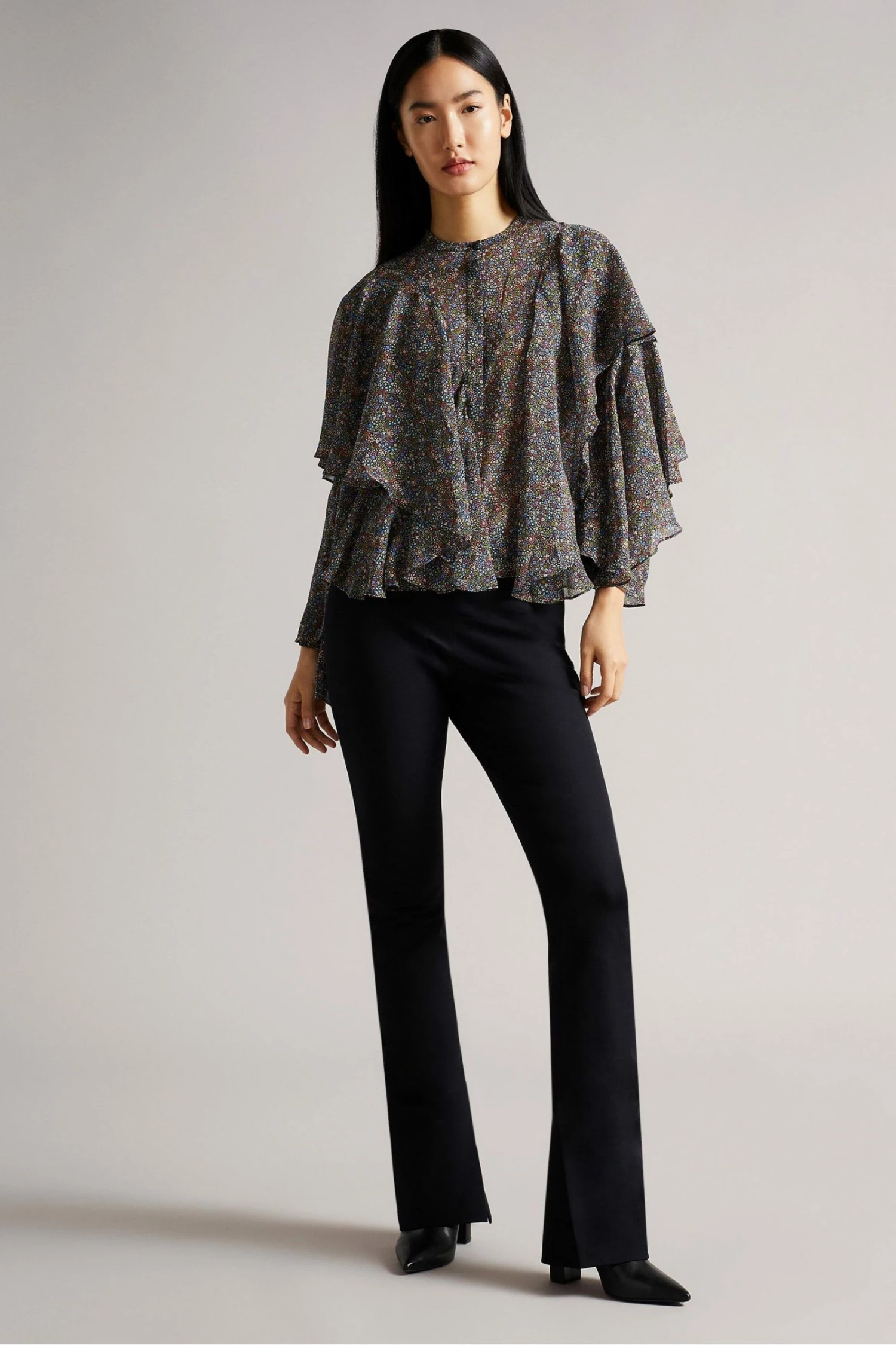Ted Baker Black Printed Ruffle Blouse 4 Ted Baker Black Printed Ruffle Blouse - Image 2
