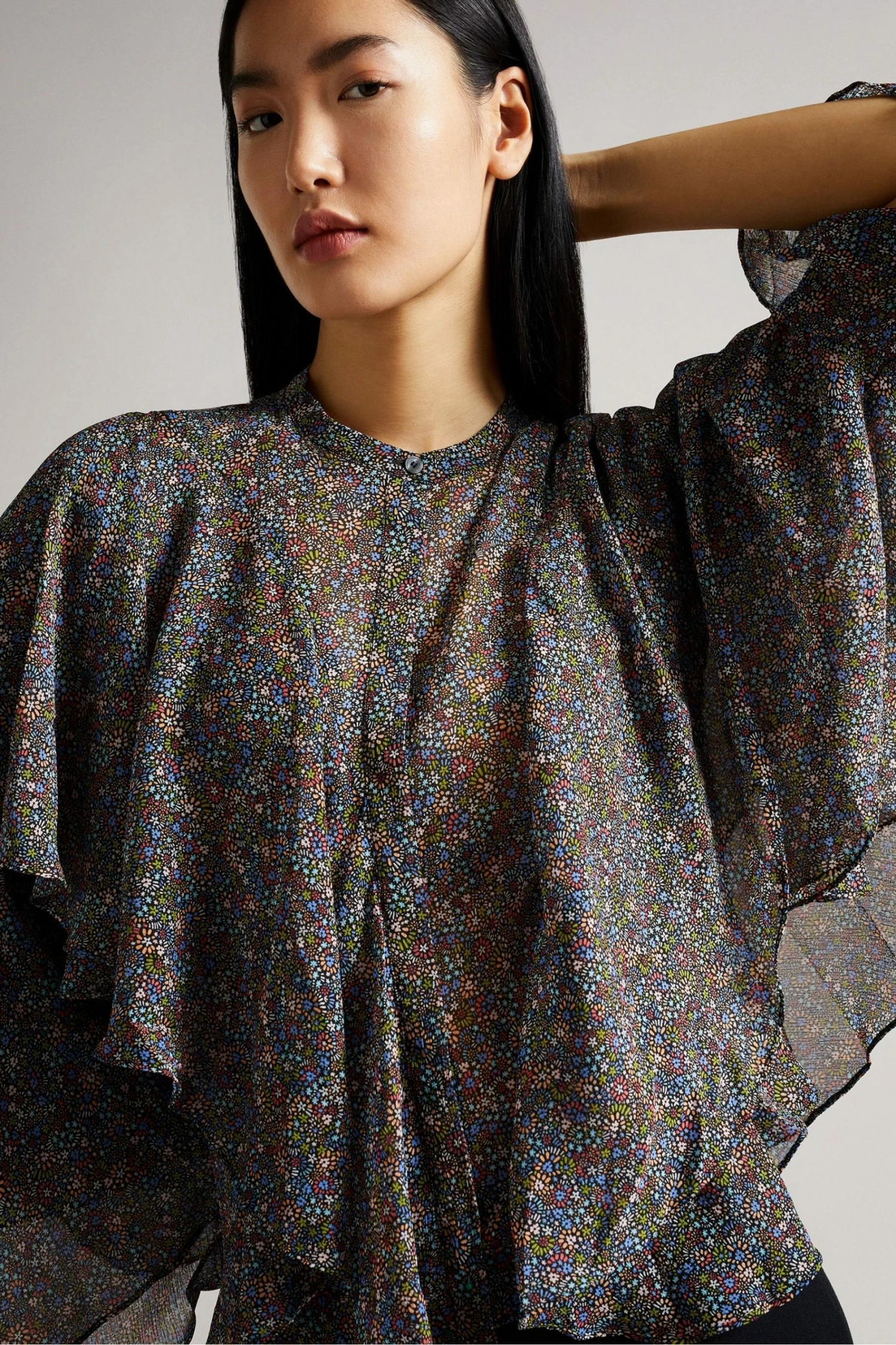 Ted Baker Black Printed Ruffle Blouse 6 Ted Baker Black Printed Ruffle Blouse - Image 4