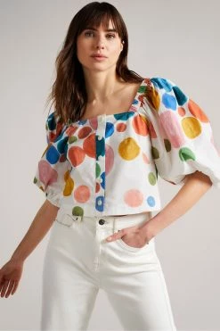 Ted Baker Nelda White Puff Sleeve Cropped Top -TED BAKER Sales Store unnamed file 4522