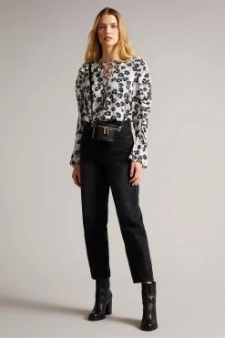 Ted Baker Taurius Mid Grey Ruched Detail Top With Keyhole -TED BAKER Sales Store unnamed file 4532