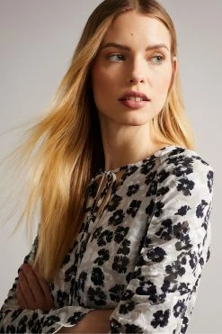 Ted Baker Taurius Mid Grey Ruched Detail Top With Keyhole -TED BAKER Sales Store unnamed file 4533