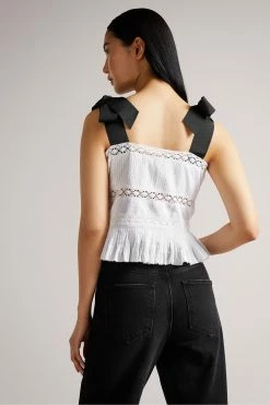 Ted Baker Pietri White Lace Insert Peplum Top With Grosgrain Straps -TED BAKER Sales Store unnamed file 4543