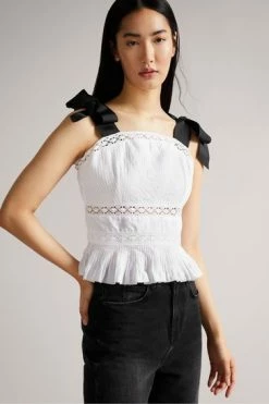 Ted Baker Pietri White Lace Insert Peplum Top With Grosgrain Straps -TED BAKER Sales Store unnamed file 4546
