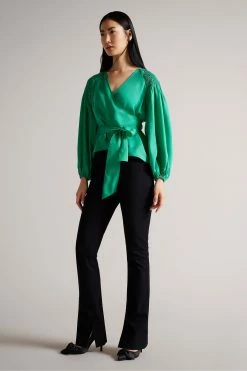 Ted Baker Green Tavia Mid Smock Shoulder Wrap Top -TED BAKER Sales Store unnamed file 4549