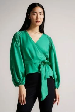 Ted Baker Green Tavia Mid Smock Shoulder Wrap Top -TED BAKER Sales Store unnamed file 4552