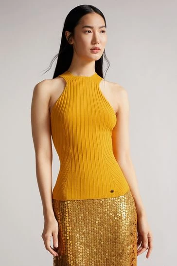 Ted Baker Feoniix Yellow Knitted Halterneck Top 8 Ted Baker Feoniix Yellow Knitted Halterneck Top - Image 6