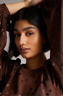 Ted Baker Trissia Dark Brown Spot Jacquard Tie Back Top -TED BAKER Sales Store unnamed file 4562