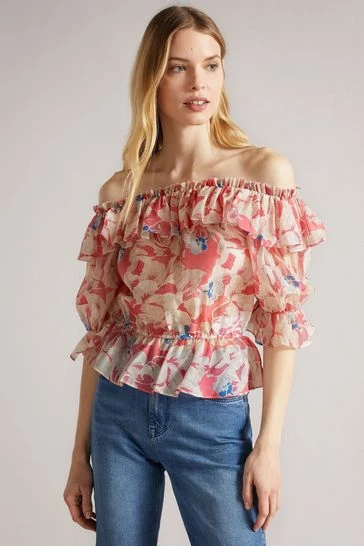Ted Baker Harina Pink Elasticated Waist Off The Shoulder Top 8 Ted Baker Harina Pink Elasticated Waist Off The Shoulder Top - Image 6