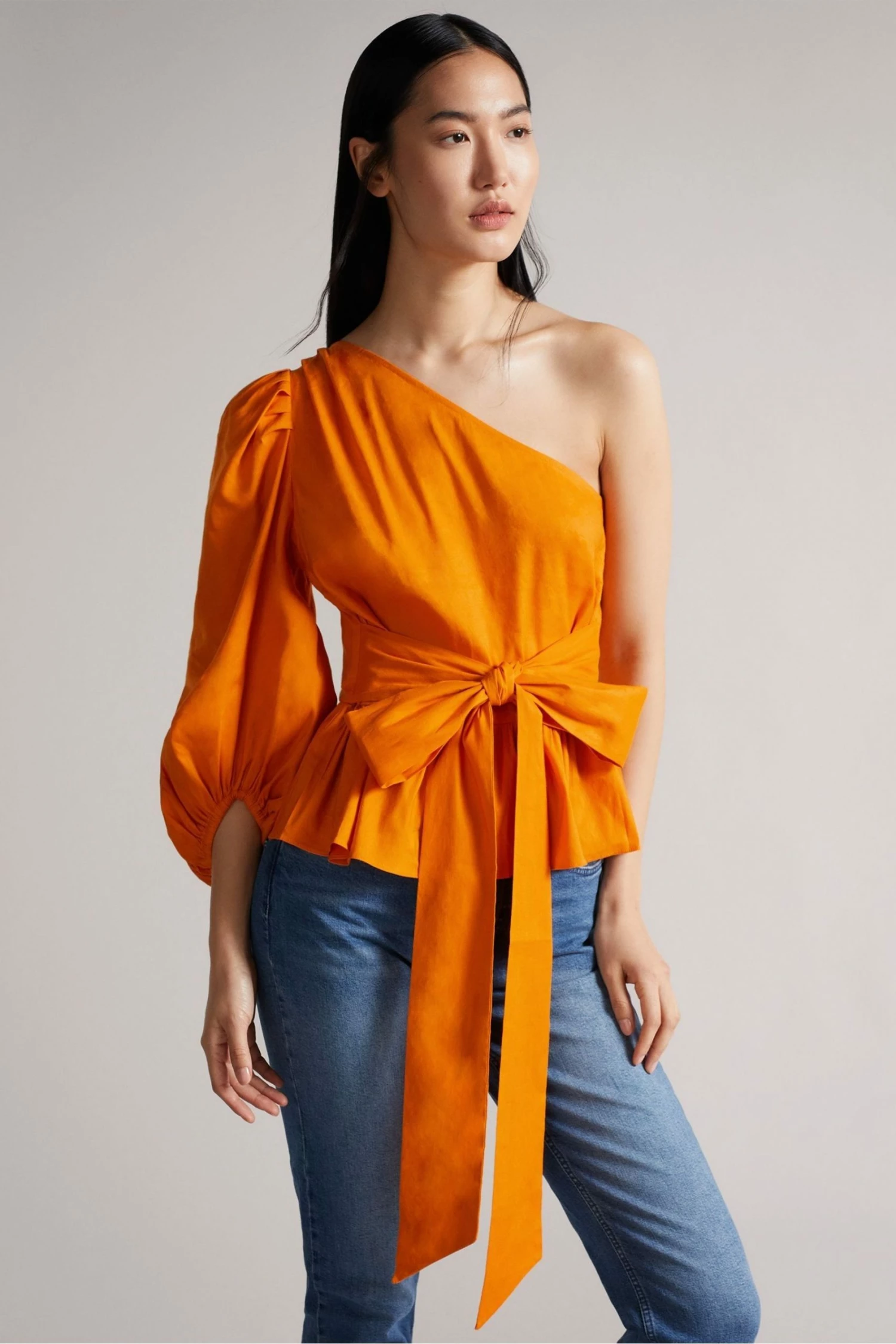 Ted Baker Orange Lera One Shoulder Top With Tie Waist 3 Ted Baker Orange Lera One Shoulder Top With Tie Waist