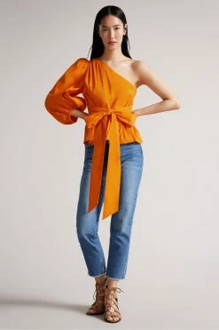 Ted Baker Orange Lera One Shoulder Top With Tie Waist 8 Ted Baker Orange Lera One Shoulder Top With Tie Waist -TED BAKER Sales Store unnamed file 4572