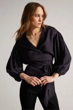 Ted Baker Navy Blue Ralda Wrap Top With Blouson Full Sleeve -TED BAKER Sales Store unnamed file 4593