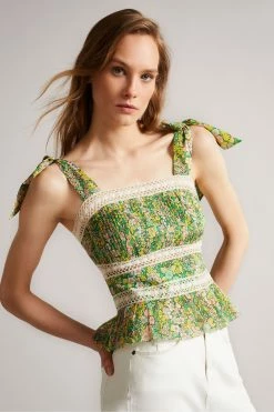Ted Baker Pela Mid Green Lace Insert Peplum Top -TED BAKER Sales Store unnamed file 4595
