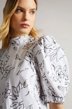 Ted Baker White Luulah Puff Sleeve Tie Back Top -TED BAKER Sales Store unnamed file 4607