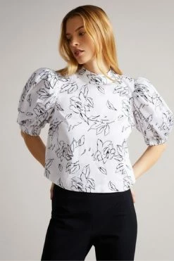 Ted Baker White Luulah Puff Sleeve Tie Back Top -TED BAKER Sales Store unnamed file 4610