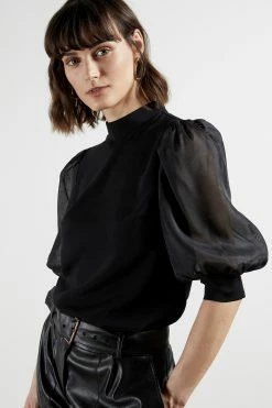 Ted Baker Black Micaeli Organza Volume Sleeve Top