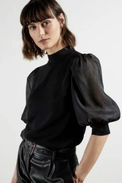 Ted Baker Black Micaeli Organza Volume Sleeve Top -TED BAKER Sales Store unnamed file 4621