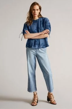 Ted Baker Kaarin Blue Exaggerated Puff Sleeve Top -TED BAKER Sales Store unnamed file 4630