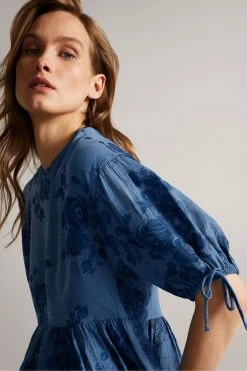 Ted Baker Kaarin Blue Exaggerated Puff Sleeve Top -TED BAKER Sales Store unnamed file 4631