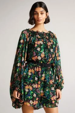 Ted Baker Verine Black Playsuit With Exaggerated Blouson Sleeve -TED BAKER Sales Store unnamed file 4647