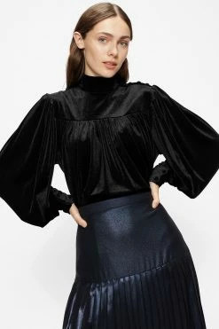 Ted Baker Black Ozma Velvet With Yoke Detail Blouse